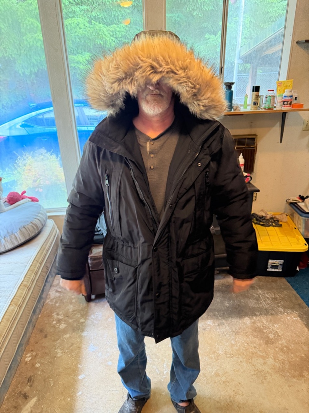 Calvin Klein Black Puffer Parka with Fur-Trim Hood
